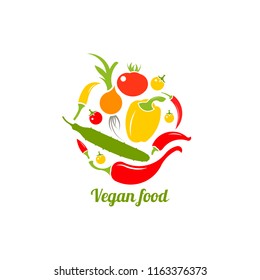 Icon of vegetables. Logo design vector template. Vegan food icon. Circle shape Isolated on white. 