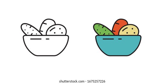 Icon vegetables in the plate. Vector illustration on white background