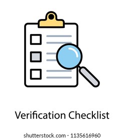 
An icon for verification checklist i e attached in a clipboard whereas a magnifier searching through verification minutiae,  
