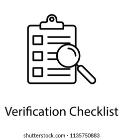 
An icon for verification checklist i e attached in a clipboard whereas a magnifier searching through verification minutiae,  
