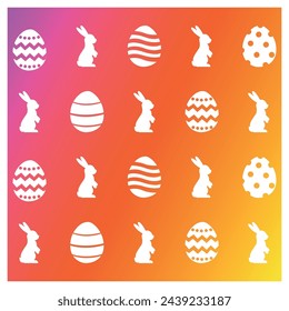 Icon versions of rabbits and easter eggs that can be used on Easter day, designers can use them as backgrounds or in interface designs