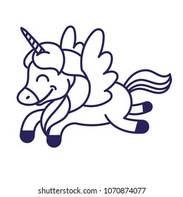 Icon very cute smile fantasy little pony line unicorn pegasus which fly in beautiful magic space sky. Vector modern illustration flat design cartoon character kids children. Mascot print clothes.