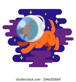 Icon very cute smile orange energy dog in spacesuit astronaut which make a flight in free dark spice between stars cosmic clouds Vector modern style flat design illustration cartoon character.