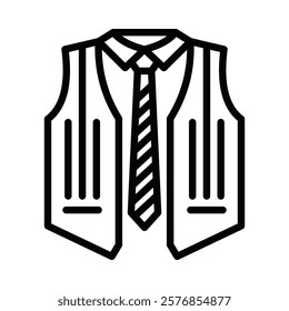 Icon of a vest with tie for formal occasions. Editable stroke.