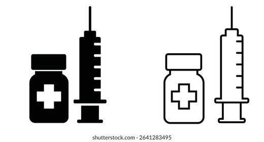 Icon of a vial and syringe representing vaccination and medical procedures in a modern design