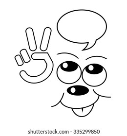 icon victory. an amusing face, a bubble for notes and a hand with a victory symbol