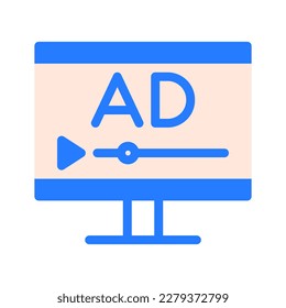 icon video ad, advertising video, Live streaming, play. editable file and color