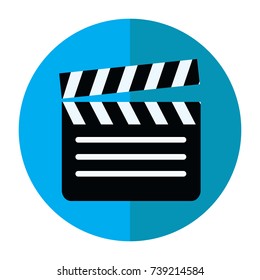 icon video clapper board on blue back.