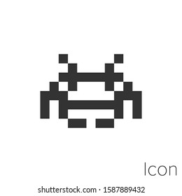 Icon video game alien pixel in black and white Illustration.