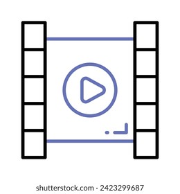 Icon of video reel in modern design style, reel with play symbol on it