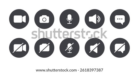Icon Videocall collection. Set of video communication elements. Web app ui display template. Buttons for mobile, computer, laptop. Vector illustration in flat style.