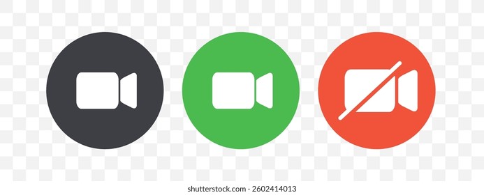 Icon Videocall set. Video camera different icons. Conversation concept. Chat buttons. Video conference. Vector illustration isolated on transparent background. Flat style.