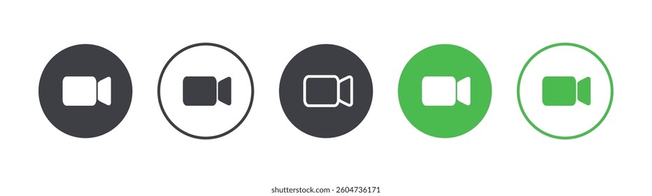 Icon Videocall set. Video camera different icons. Conversation concept. Chat buttons. Video conference. Vector illustration isolated on white background. Flat style.
