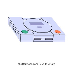 Icon of videogame console. Equipment to play video game with disk drive. Cybersport players' gear. Gamers' toy, device for digital entertainment. Flat isolated vector illustration on white background