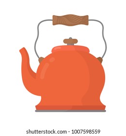 Icon vintage kettle with wooden handle flat 