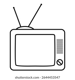 ícone de uma televisão vintage com antena, tela e botão, isolado no fundo branco.