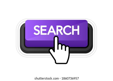 Icon with violet search 3D button on white background for web marketing design. Flat deign. Social media element. White background. Vector illustration.