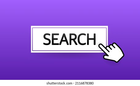 Icon with violet search button on white background for web marketing design. Flat deign. Social media element. Vector illustration