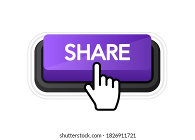 Icon with violet share 3D button on white background for web marketing design. Flat deign. Social media element. White background. Vector illustration.