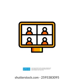 Icon of a Virtual Meeting Screen Displaying Four Participants Engaged in Online Video Conference Discussion