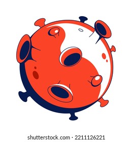 Icon Of Virus, Bacteria Cell, Microbiology Sick Germ, Microbe. Red Microscopic Bacteria In Spherical Shape With Antennas. Scientific Laboratory. Mockup, Vector Illustration