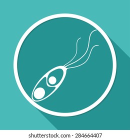 Icon Virus on white circle with a long shadow