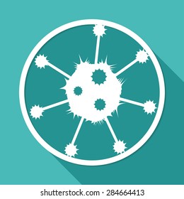 Icon Virus on white circle with a long shadow
