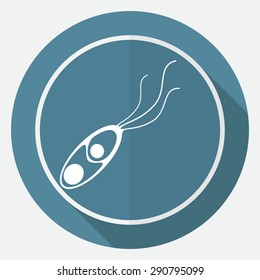 Icon Virus on white circle with a long shadow