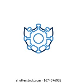 Icono virus línea delgada color azul icono Blindaje cuarentena. Signo vectorial del símbolo Shield. Virus corona , diseño gráfico ilustrador vectorial sobre fondo blanco