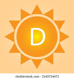 Icon with vitamin d sun. Natural organic nutrition. Vector illustration. stock image.