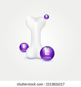 Icon vitamin E circle ball purple on white background. Help strengthen bone. Healthy knee bone human bone anatomy. Skeleton x ray scan concept therapy. Medical or healthcare. Realistic 3d Vector.