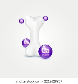 Icon vitamin minerals Calcium (Ca) circle ball purple on white background. Medical or healthcare. Realistic. Help strengthen bone. Healthy knee human bone anatomy. Skeleton x ray scan concept therapy 