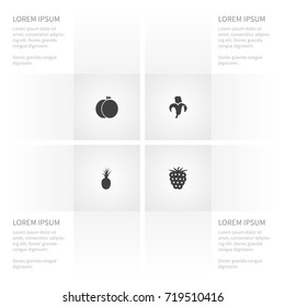 Icon Vitamin Set Of Citrus, Bite, Freshness And Other Vector Objects. Also Includes Orange, Ananas, Blackberry Elements.