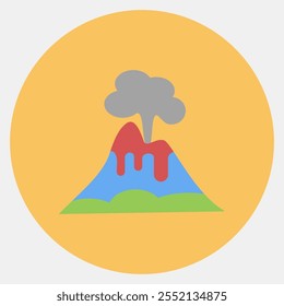 Icon volcano eruption. Global warming elements. Icon in color mate style.