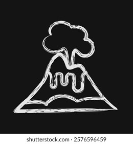 Icon volcano eruption. Global warming elements. Icon in chalk style.
