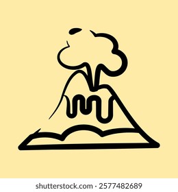 Icon volcano eruption. Global warming elements. Icon in hand drawn style.