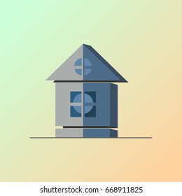 Icon - volume low-rise building on a colored background, a house with round Windows