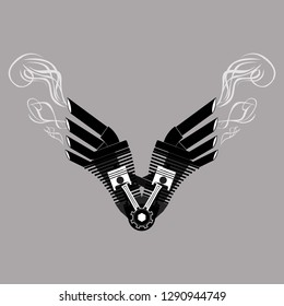 icon of v-twin engine with steam logo