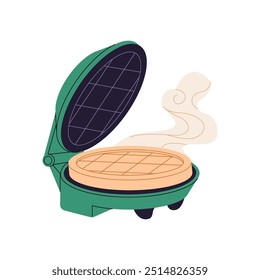 Icono de la plancha de waffle con vapor. Fabricante de obleas eléctrico. Electrodoméstico, utensilio de cocina para cocinar alimentos. Utensilios de cocina para preparar postres. Ilustración vectorial aislada plana sobre fondo blanco