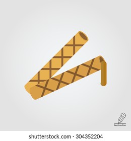 Icon of waffle tubes with flowing out chocolate filling