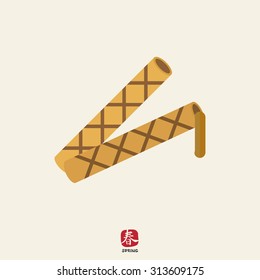 Icon of waffle tubes with flowing out chocolate filling