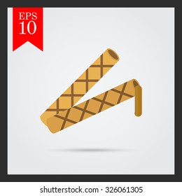 Icon of waffle tubes with flowing out chocolate filling