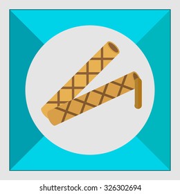 Icon of waffle tubes with flowing out chocolate filling