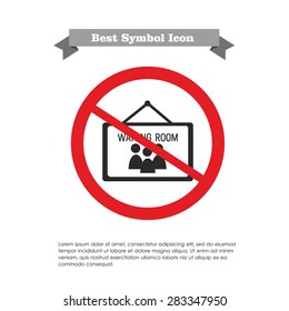 Icon of waiting room sign in prohibition sign, with text on grey ribbon and sample text
