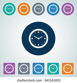Icon of Wall Clock in Multi Color Circle & Square Shape. Eps-10.