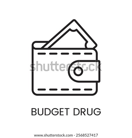 An icon of a wallet with cash in vector, symbolizing cost effective drug options, with an editable stroke.