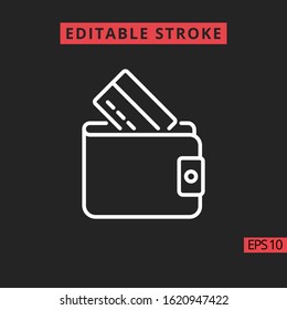 Icon wallet containing a credit card. Editable stroke