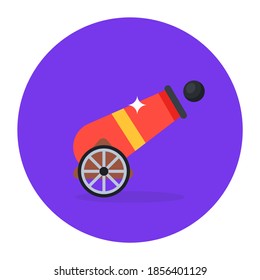 Icono de cañón de guerra en diseño de vector plano redondeado.