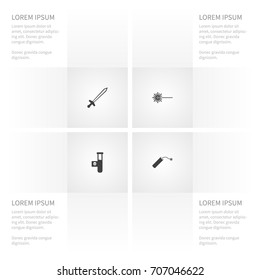 Icon War Set Of Detonator, Rapier, Warning And Other Vector Objects. Also Includes Dynamite, Toxic, Hazard Elements.