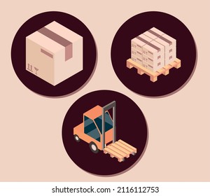 cajas de depósito de iconos y carretillas elevadoras